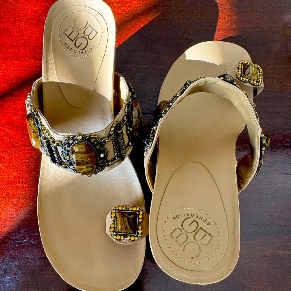 BCBGeneration Beige Embellished Sandals